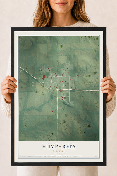 Map of Humphreys, Missouri, 18 x 24 inch print in a black wood frame
