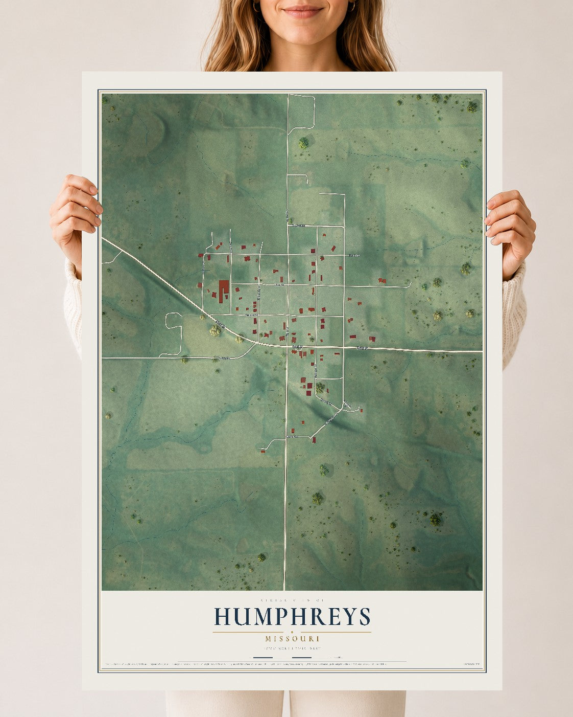 Map of Humphreys, Missouri, 24 x 36 inch unframed archival matte print