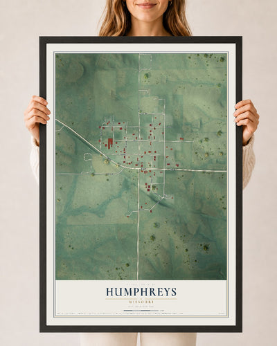 Map of Humphreys, Missouri, 24 x 36 inch print in a black wood frame