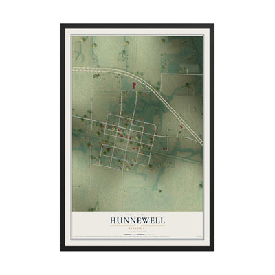 Map of Hunnewell, Missouri, 12 x 18 inch print in a black wood frame