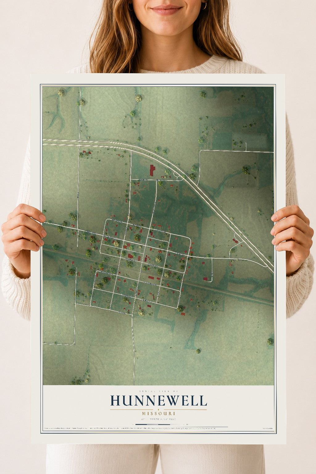 Map of Hunnewell, Missouri, 18 x 24 inch unframed archival matte print