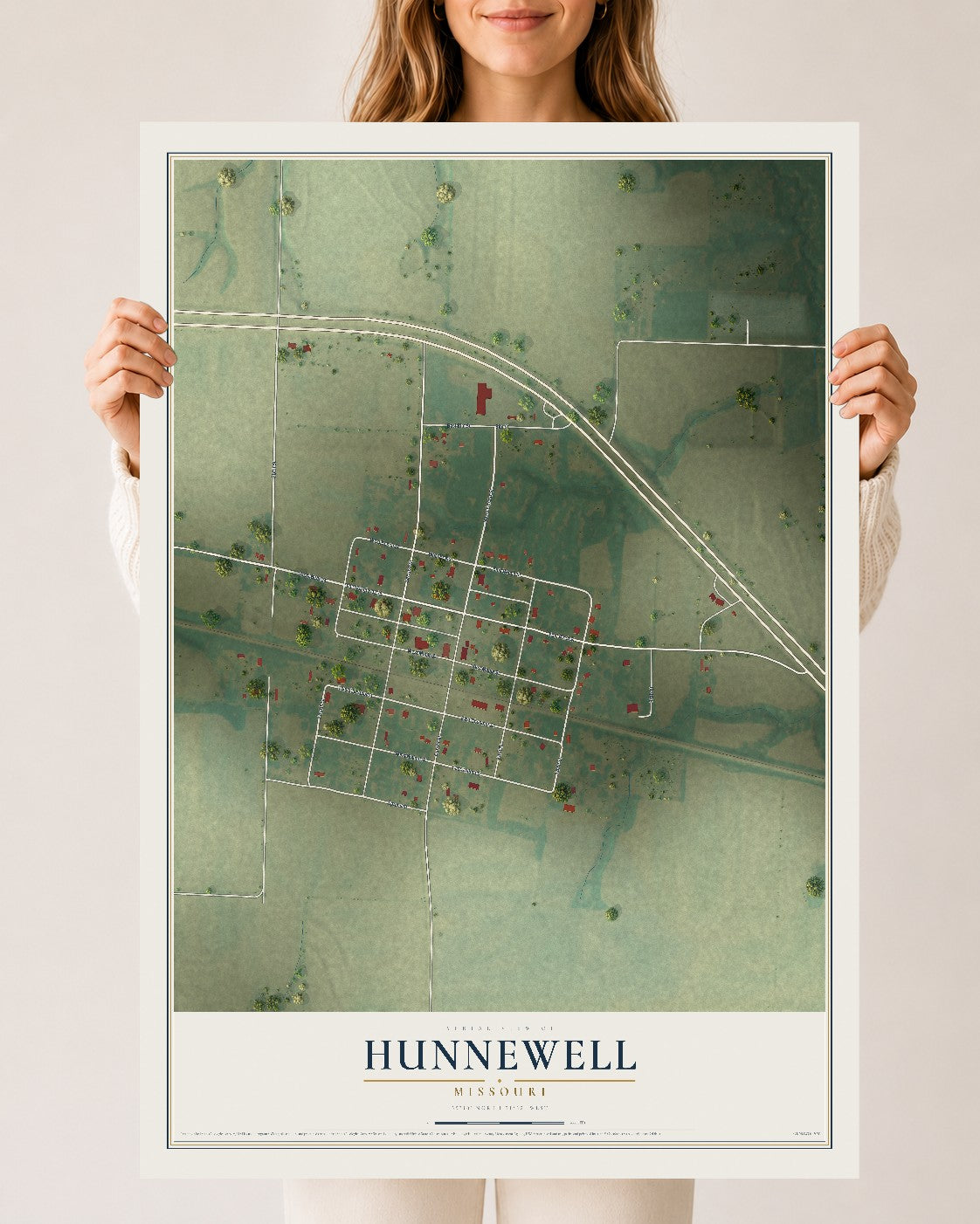 Map of Hunnewell, Missouri, 24 x 36 inch unframed archival matte print