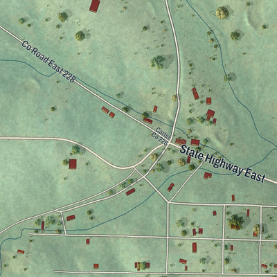 Close-up of the map of Hunter, Missouri print showing street and building detail