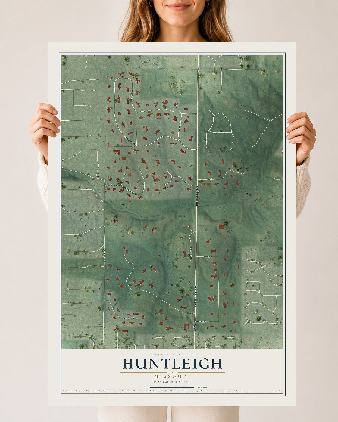 Map of Huntleigh, Missouri, 24 x 36 inch unframed archival matte print
