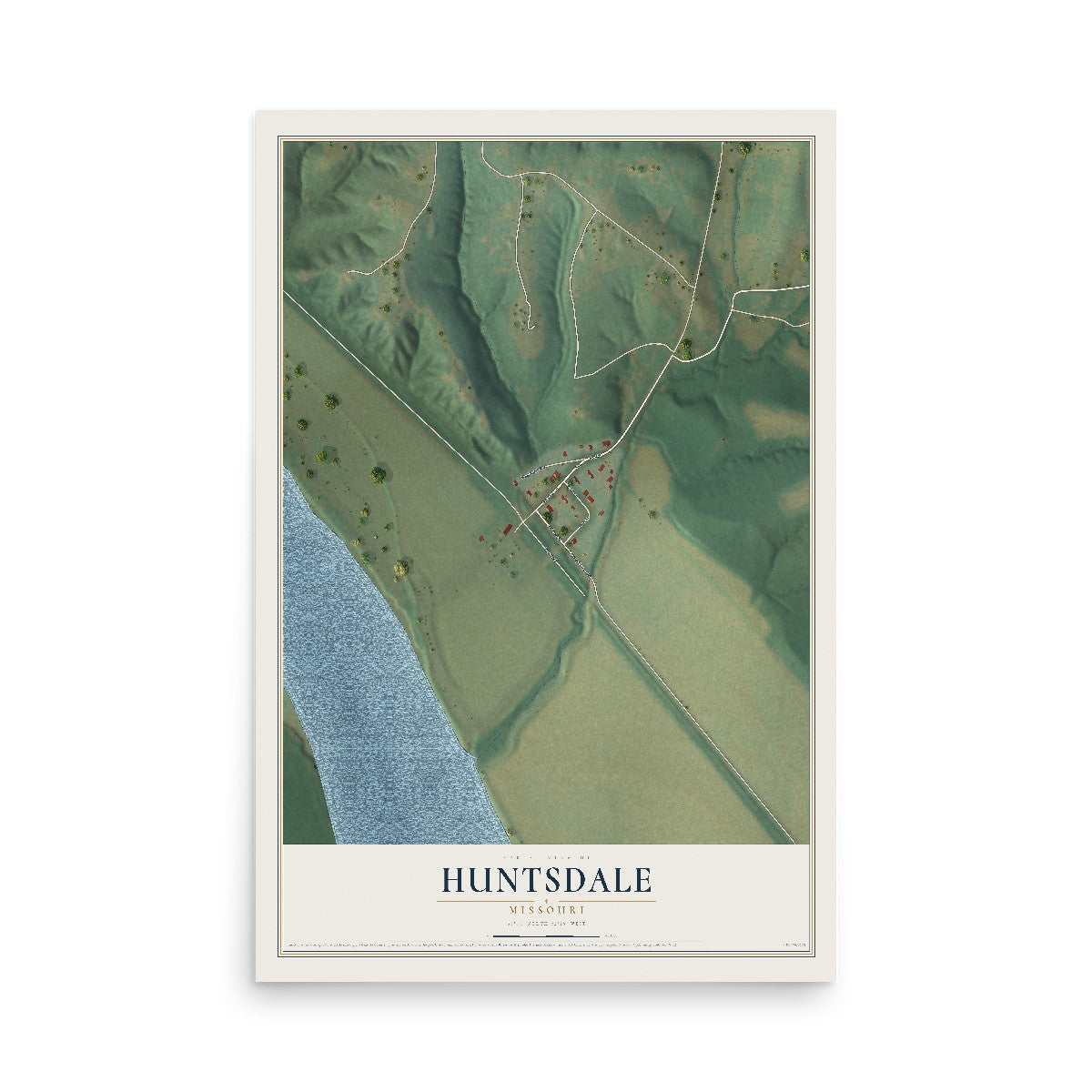 Map of Huntsdale, Missouri, 12 x 18 inch unframed archival matte print