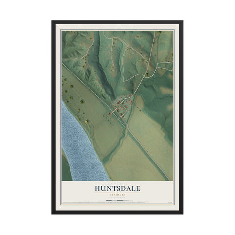 Map of Huntsdale, Missouri, 12 x 18 inch print in a black wood frame