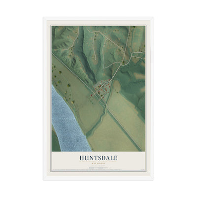 Map of Huntsdale, Missouri, 12 x 18 inch print in a white wood frame