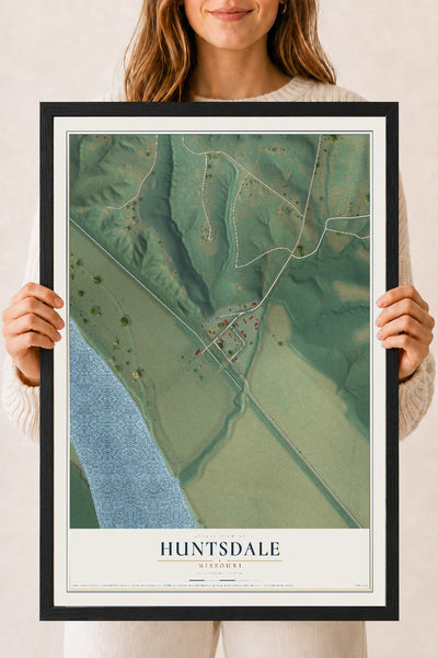 Map of Huntsdale, Missouri, 18 x 24 inch print in a black wood frame