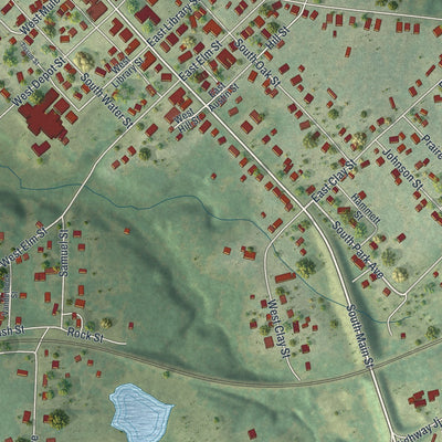 Close-up of the map of Huntsville, Missouri print showing street and building detail