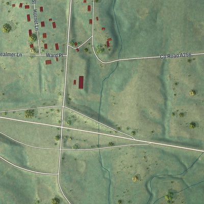 Second close-up of the map of Huntsville, Missouri print showing more streets and buildings