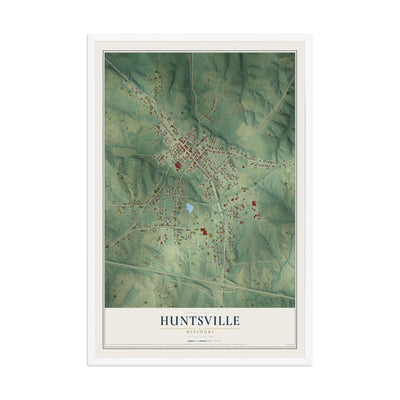 Map of Huntsville, Missouri, 12 x 18 inch print in a white wood frame