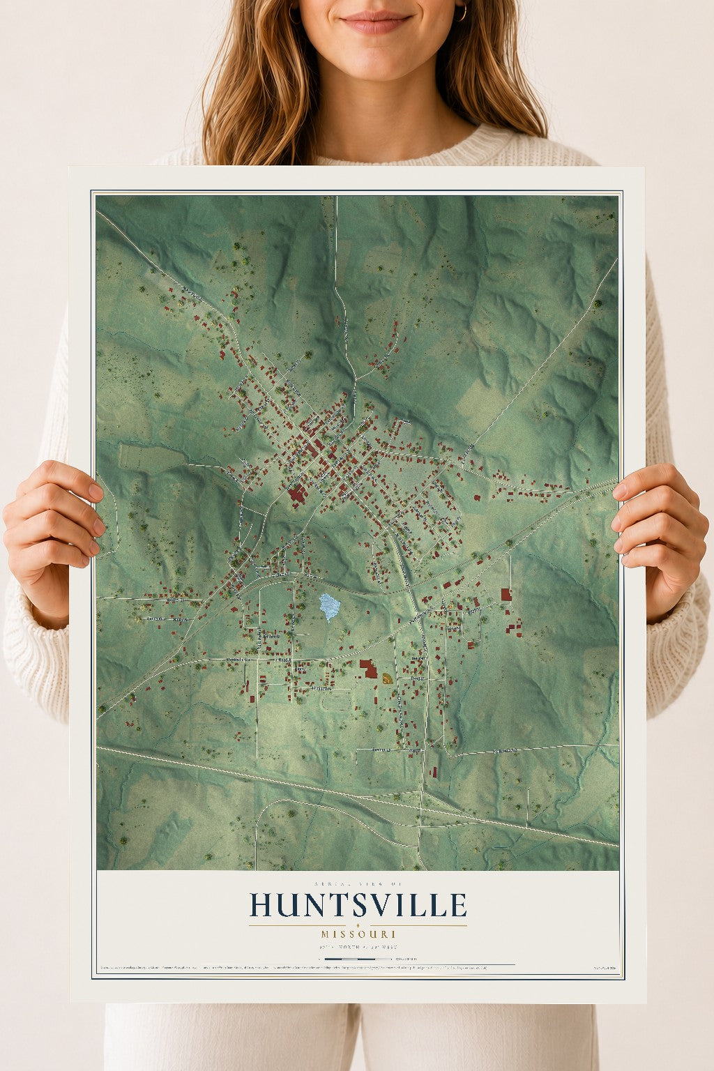 Map of Huntsville, Missouri, 18 x 24 inch unframed archival matte print