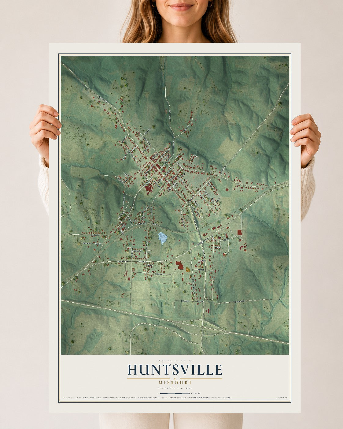 Map of Huntsville, Missouri, 24 x 36 inch unframed archival matte print