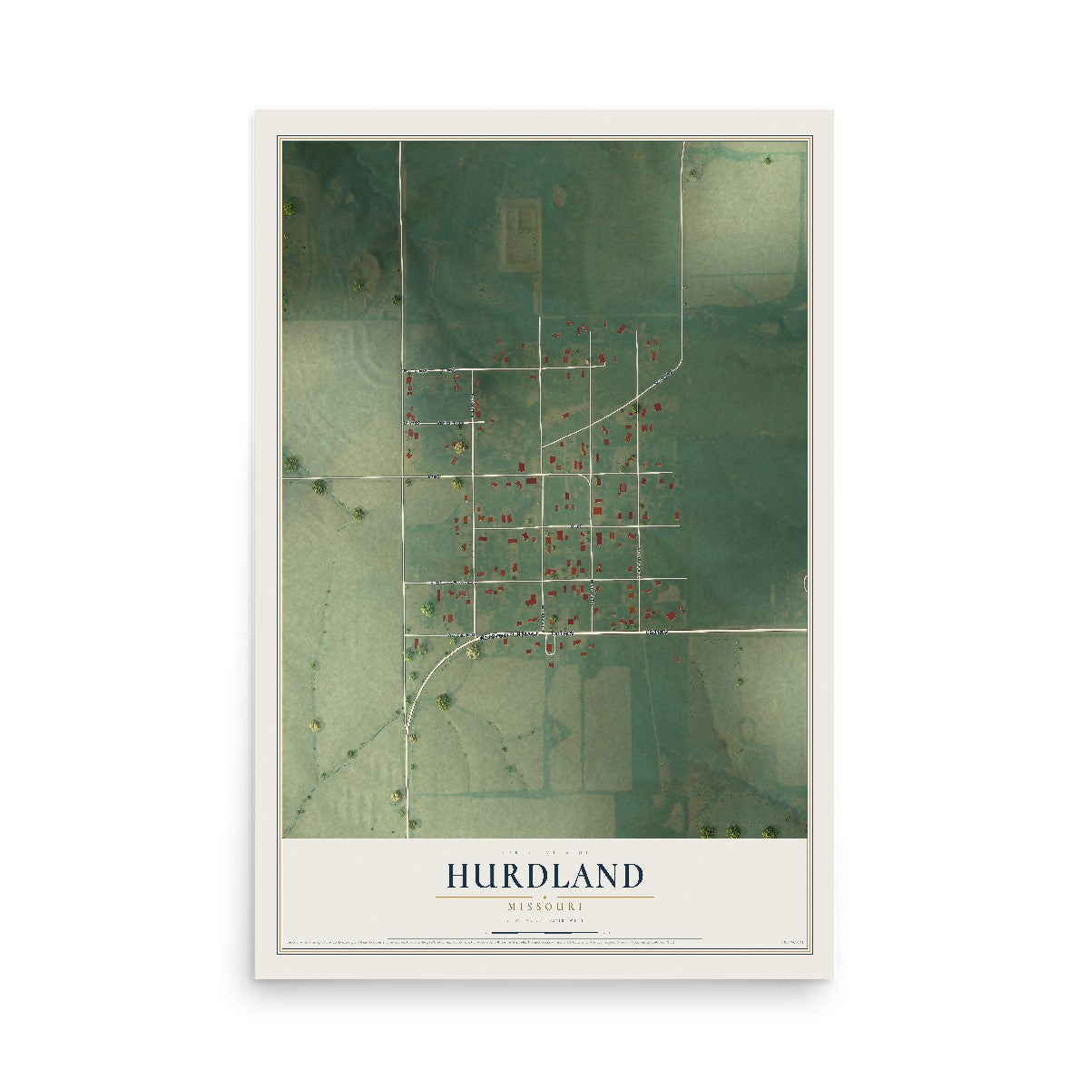 Map of Hurdland, Missouri, 12 x 18 inch unframed archival matte print