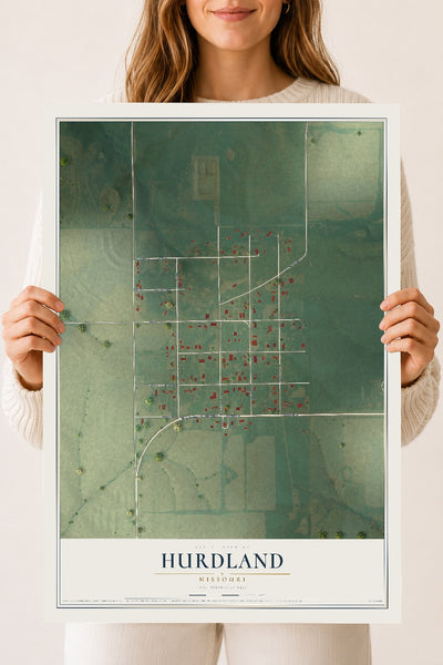 Map of Hurdland, Missouri, 18 x 24 inch unframed archival matte print