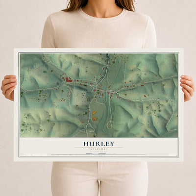 Map of Hurley, Missouri, 12 x 18 inch unframed archival matte print