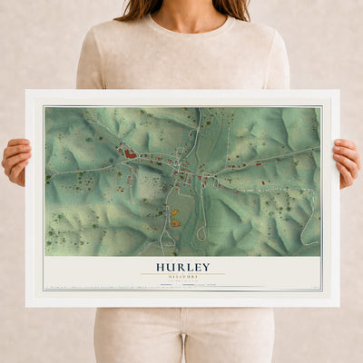 Map of Hurley, Missouri, 12 x 18 inch print in a white wood frame