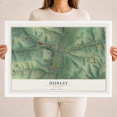 Map of Hurley, Missouri, 18 x 24 inch print in a white wood frame