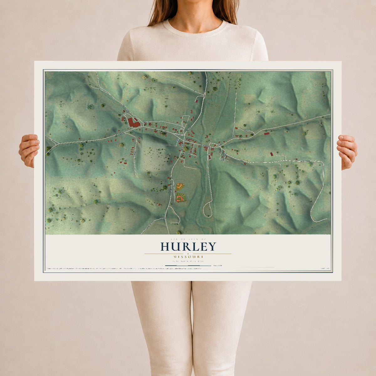 Map of Hurley, Missouri, 24 x 36 inch unframed archival matte print
