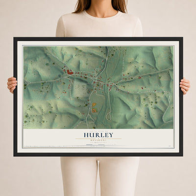 Map of Hurley, Missouri, 24 x 36 inch print in a black wood frame