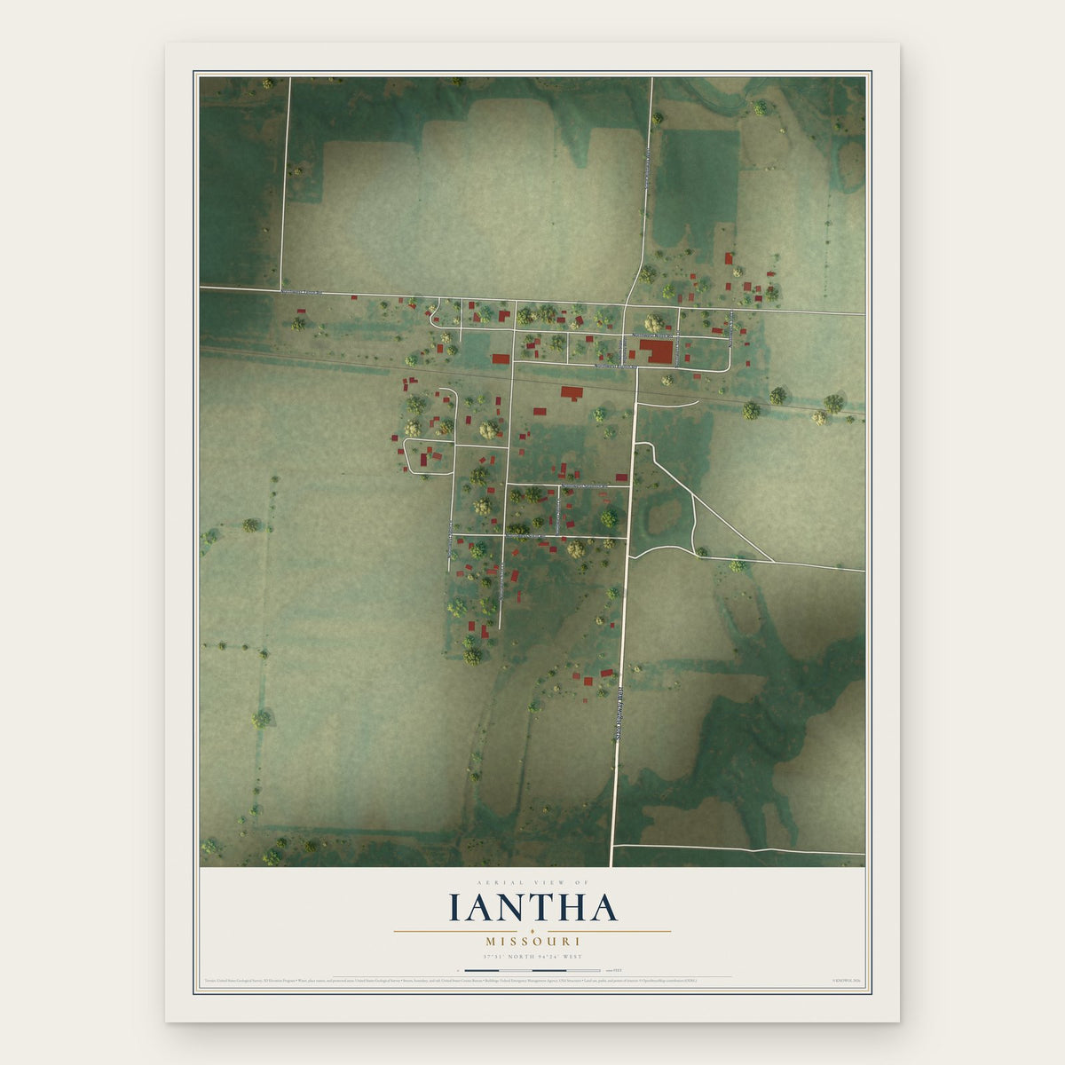 Iantha, Missouri map print, the full design