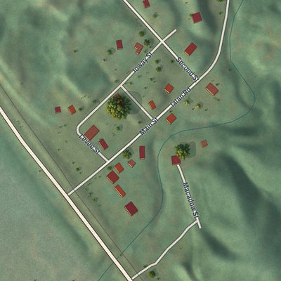 Close-up of the map of Iatan, Missouri print showing street and building detail