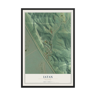Map of Iatan, Missouri, 12 x 18 inch print in a black wood frame