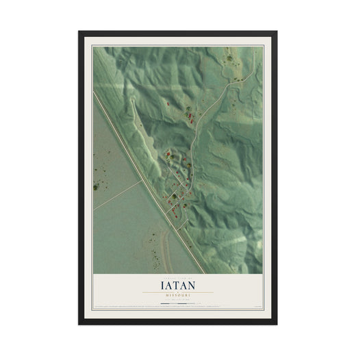 Map of Iatan, Missouri, 12 x 18 inch print in a black wood frame