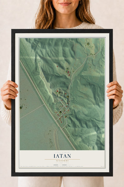 Map of Iatan, Missouri, 18 x 24 inch print in a black wood frame