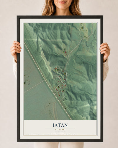 Map of Iatan, Missouri, 24 x 36 inch print in a black wood frame