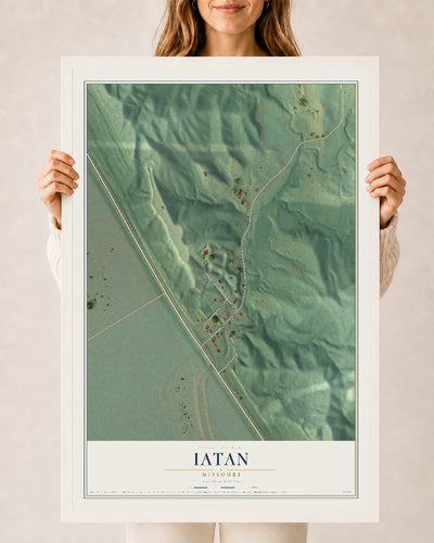 Map of Iatan, Missouri, 24 x 36 inch print in a white wood frame