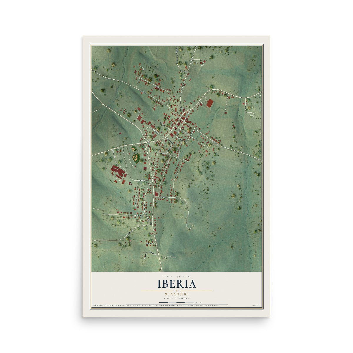 Map of Iberia, Missouri, 12 x 18 inch unframed archival matte print