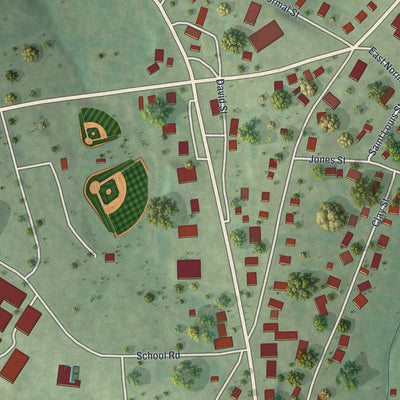 Close-up of the map of Iberia, Missouri print showing street and building detail