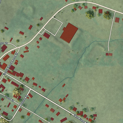 Second close-up of the map of Iberia, Missouri print showing more streets and buildings