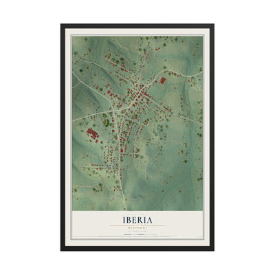 Map of Iberia, Missouri, 12 x 18 inch print in a black wood frame