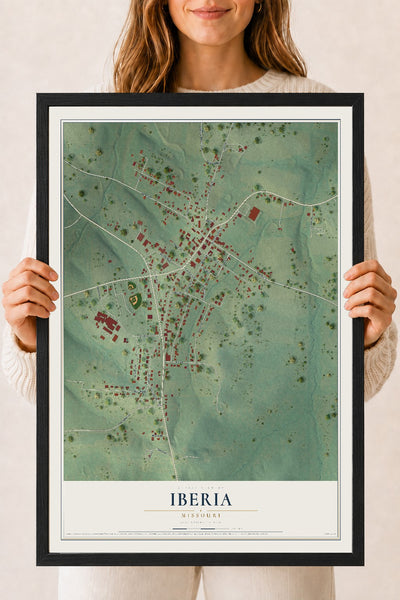 Map of Iberia, Missouri, 18 x 24 inch print in a black wood frame