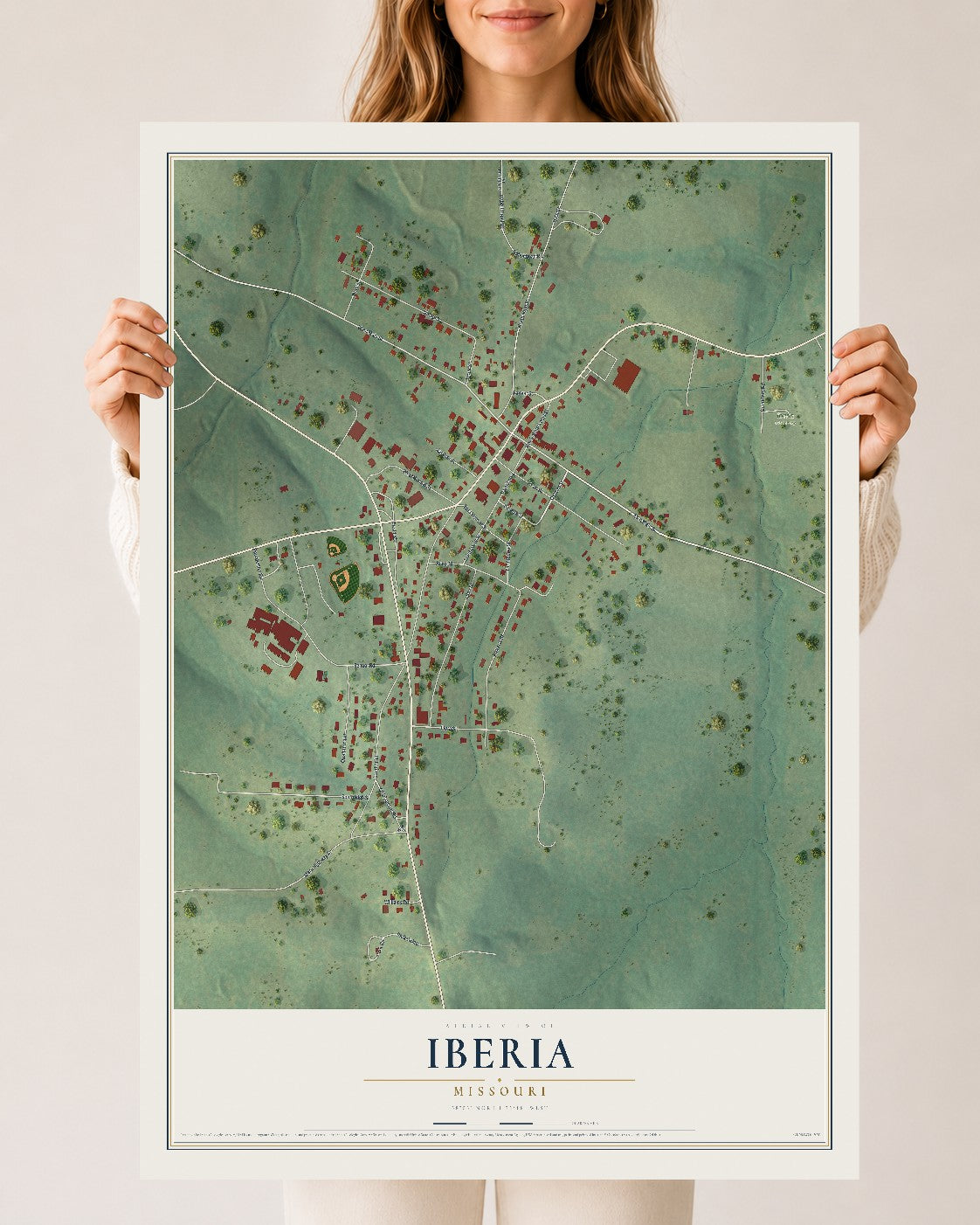 Map of Iberia, Missouri, 24 x 36 inch unframed archival matte print