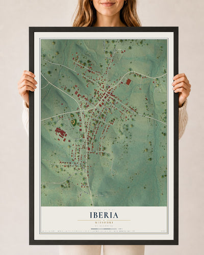 Map of Iberia, Missouri, 24 x 36 inch print in a black wood frame