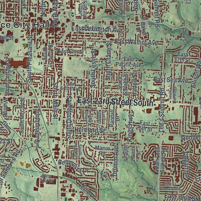 Close-up of the map of Independence, Missouri print showing street and building detail