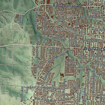 Second close-up of the map of Independence, Missouri print showing more streets and buildings