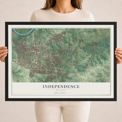 Map of Independence, Missouri, 18 x 24 inch print in a black wood frame