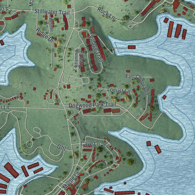 Close-up of the map of Indian Point, Missouri print showing street and building detail