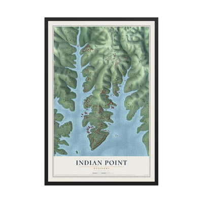Map of Indian Point, Missouri, 12 x 18 inch print in a black wood frame