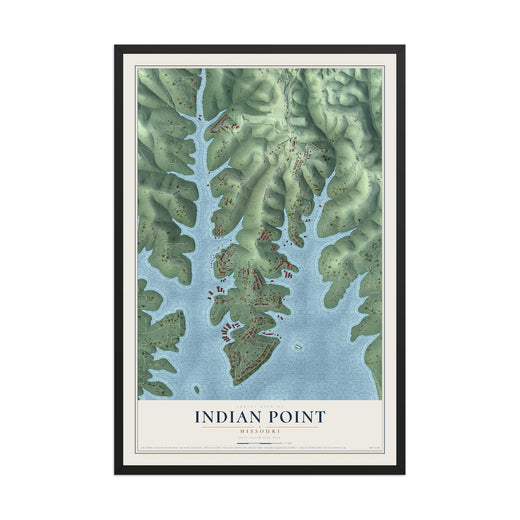 Map of Indian Point, Missouri, 12 x 18 inch print in a black wood frame