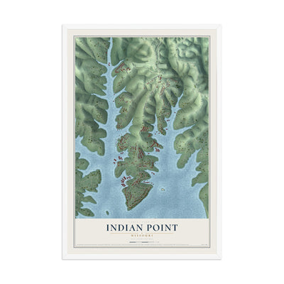 Map of Indian Point, Missouri, 12 x 18 inch print in a white wood frame
