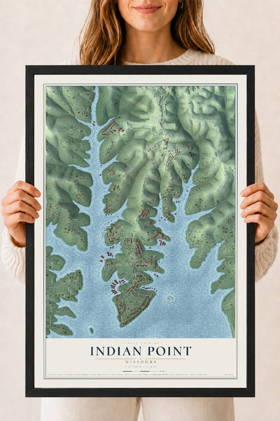 Map of Indian Point, Missouri, 18 x 24 inch print in a black wood frame