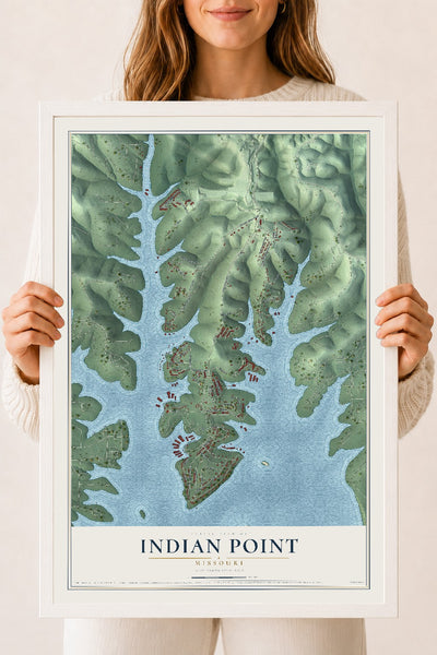 Map of Indian Point, Missouri, 18 x 24 inch print in a white wood frame