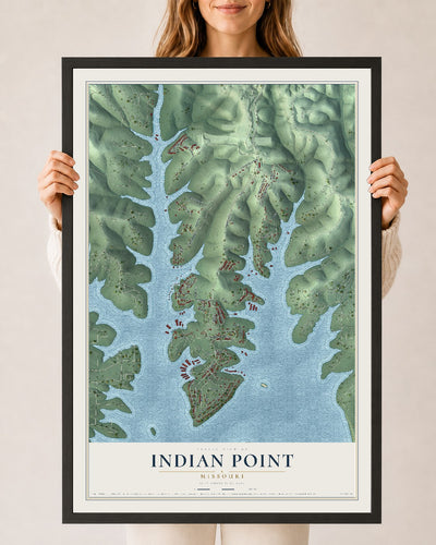 Map of Indian Point, Missouri, 24 x 36 inch print in a black wood frame