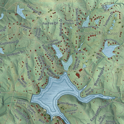 Close-up of the map of Innsbrook, Missouri print showing street and building detail