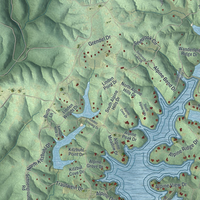 Second close-up of the map of Innsbrook, Missouri print showing more streets and buildings